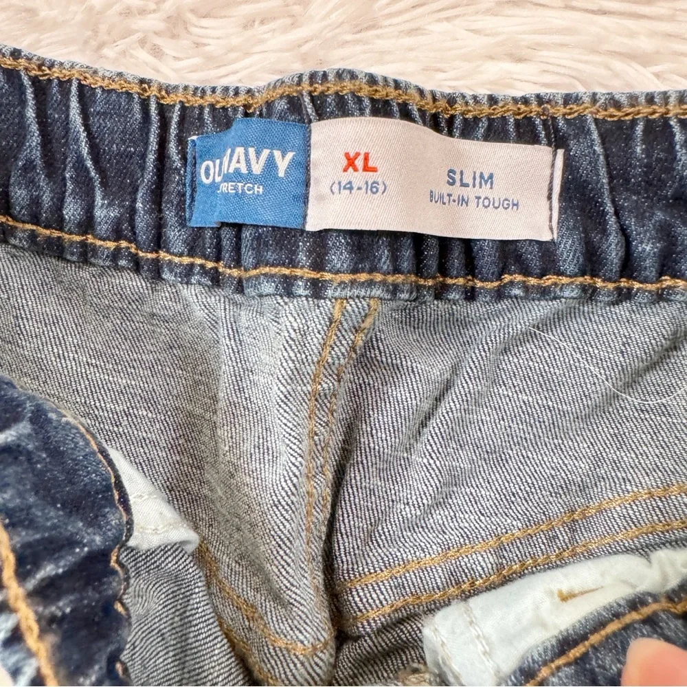 Old Navy NWT Boy's slim‎ stretch Denim Shorts adjustable waist frayed hem